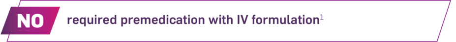 No required premedication with IV formulation.