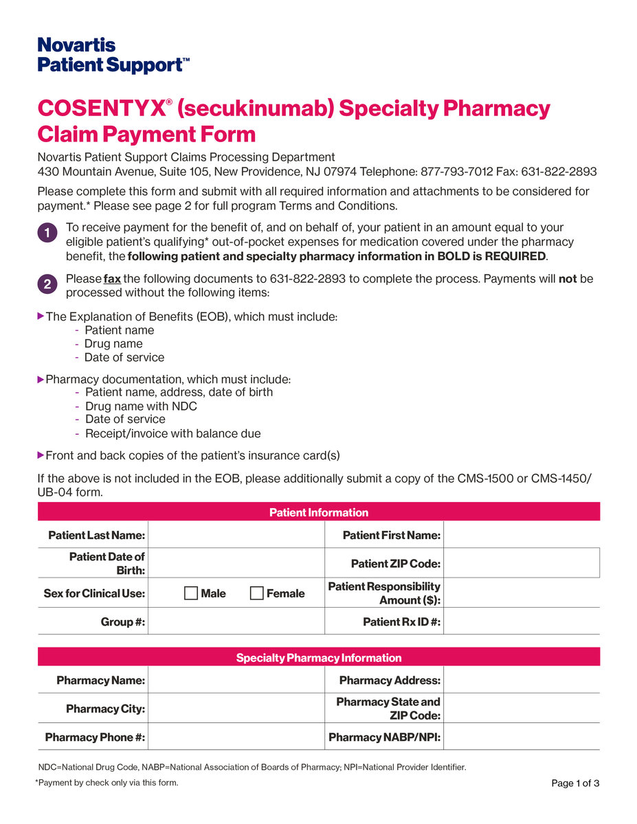 IV Specialty Pharmacy Co-Pay Plus Claim Form