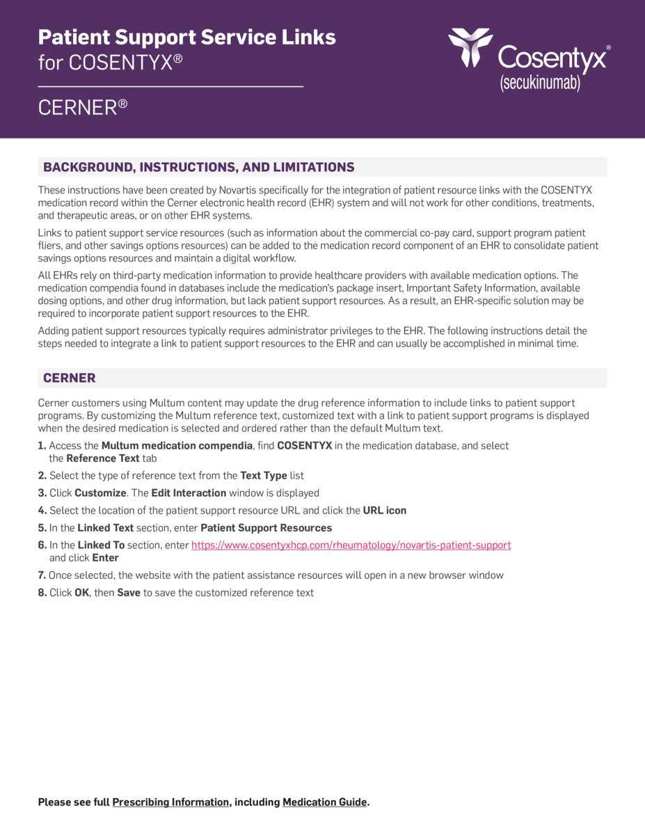 Cerner Patient Support Service Integration Tip Sheet