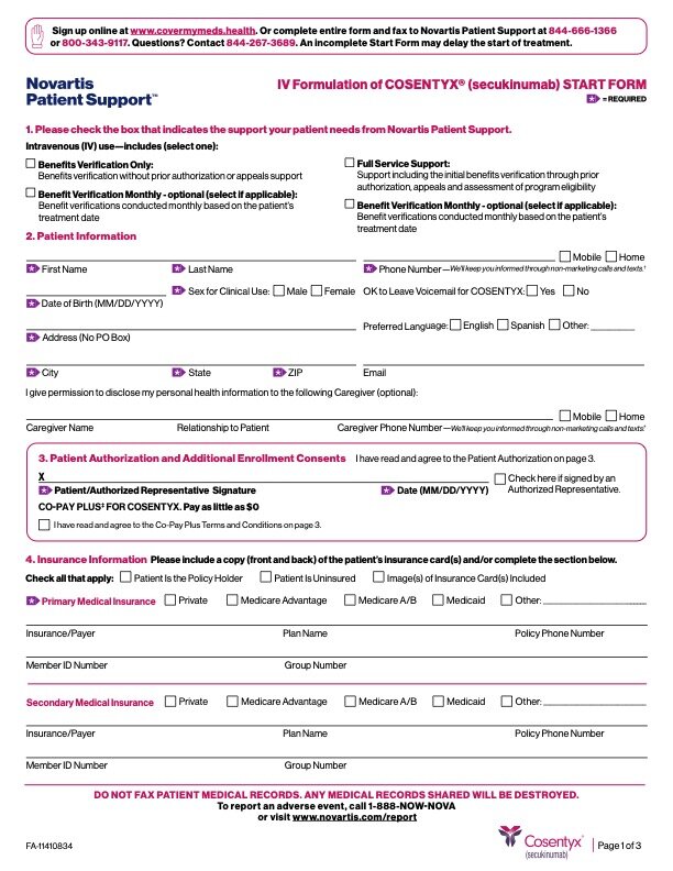 IV start form