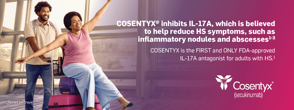 COSENTYX® inhibits IL-17A, which is believed to help reduce HS symptoms, such as inflammatory nodules and abscesses